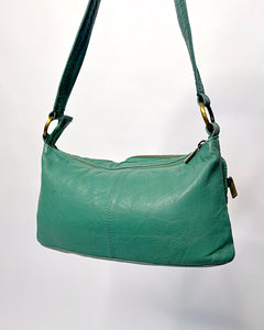 Turquoise leather utility pocket baguette bag