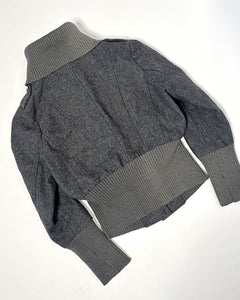 Military style rib knit wide waist wool jacket