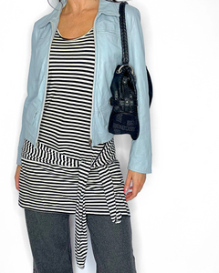 Layered striped dress with dropped waist