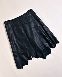 Asymmetric low rise leather skirt