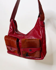 Red cowhide leather bag