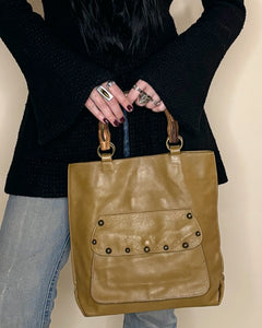 Italian wooded handle studded bag