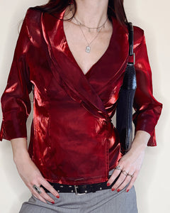 Burgundy translucent wrap top