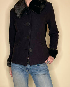 Fur collar light wool jacket