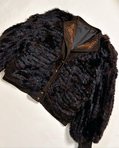 80’s embroidered boho fur bomber