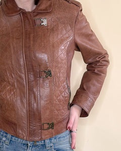 Asymmetric hook closure Italian leather jacket