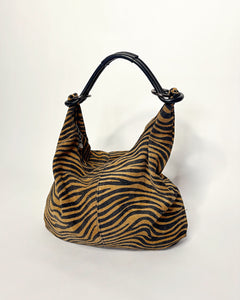 Tiger print large suede hobo bag