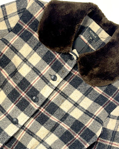 Plaid peplum wool jacket with fur collar
