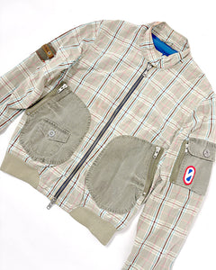Plaid military style bomber jacket