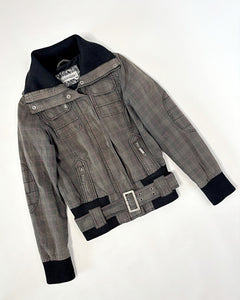 Plaid military utility style high neck jacket
