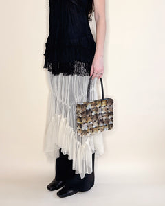 See through asymmetric ruched skirt