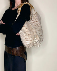 Wood handle snake skin skin bag