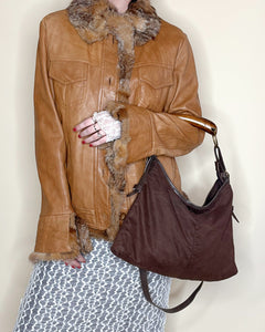 Wood horn handle slouchy bag