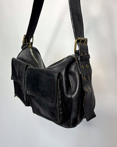 Eyelet studded leather shoulder bag