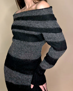 Striped off shoulder knit dress