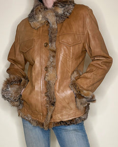 Fur trim asymmetric leather jacket