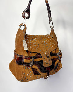 Grommet studded suede 90’s buckle bag