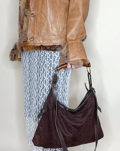 Wood horn handle slouchy bag