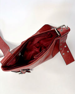 Belt buckle red leather crossbody bag