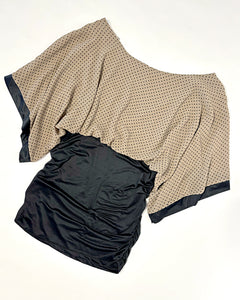 Drapey polkadot top with fitted wide waist