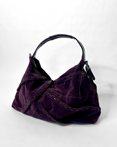 Plum velvet large hobo bag