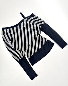 Striped asymmetric off shoulder top