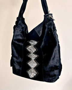 Pony hair & sequins suede bag