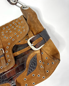 Grommet studded suede 90’s buckle bag