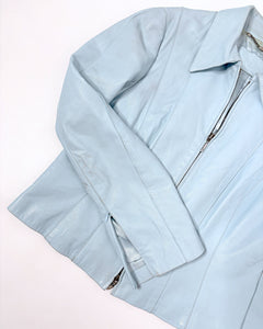 Ice blue 90’s leather jacket