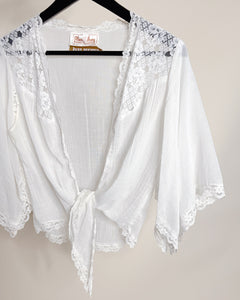 70’s flowy lace boho tie top