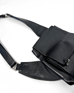 Sleek utility black leather crossbody bag