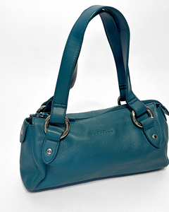 Turquoise leather baguette bag