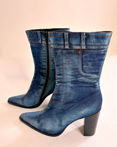 Denim half calf boots