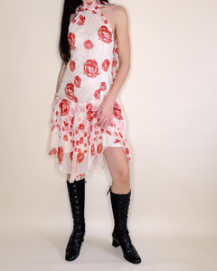 Silk halter dress with roses