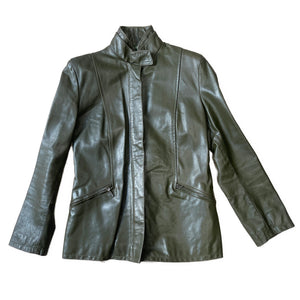 Khaki leather moto jacket