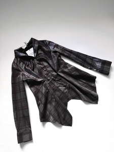 Plaid slinky tie blouse