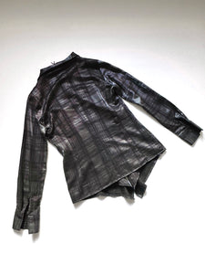 Plaid slinky tie blouse