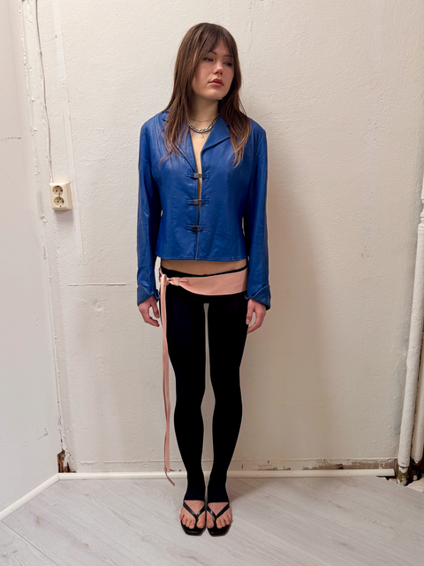 S0105 cobalt blue leather jacket with metal closures