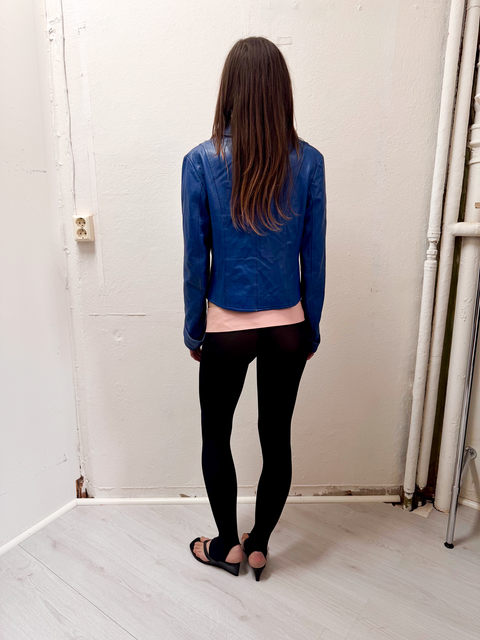 S0105 cobalt blue leather jacket with metal closures