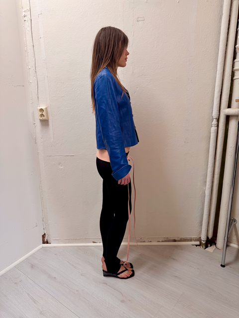 S0105 cobalt blue leather jacket with metal closures