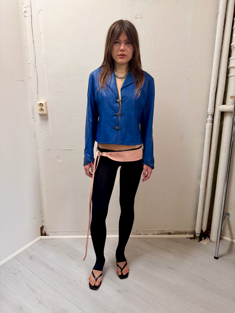S0105 cobalt blue leather jacket with metal closures