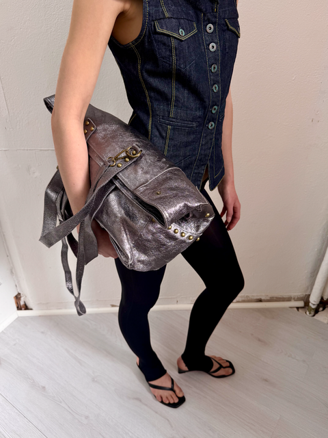 s0118 metallic leather tote with stars