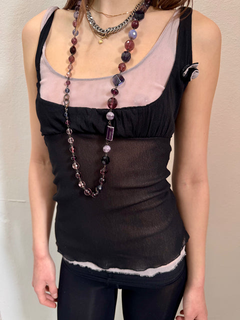 s0125 purple shade statement glass necklace