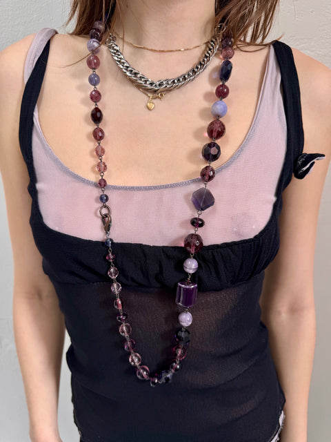 s0125 purple shade statement glass necklace