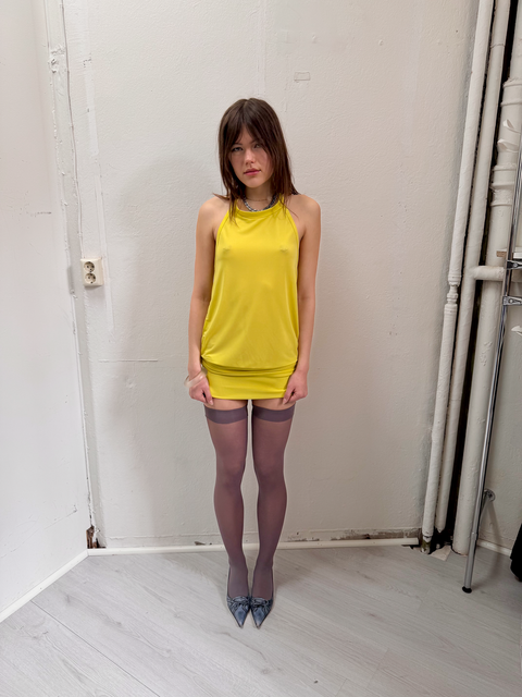 s0126 neon yellow mini dress with dropped waist