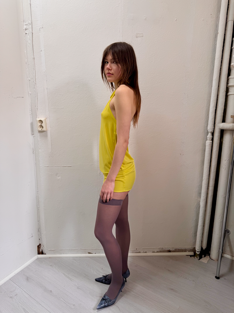 s0126 neon yellow mini dress with dropped waist