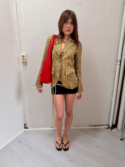 s0102 striped raw silk blazer