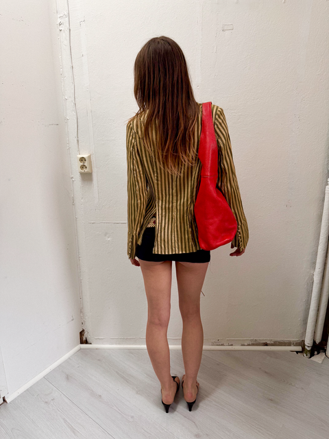 s0102 striped raw silk blazer