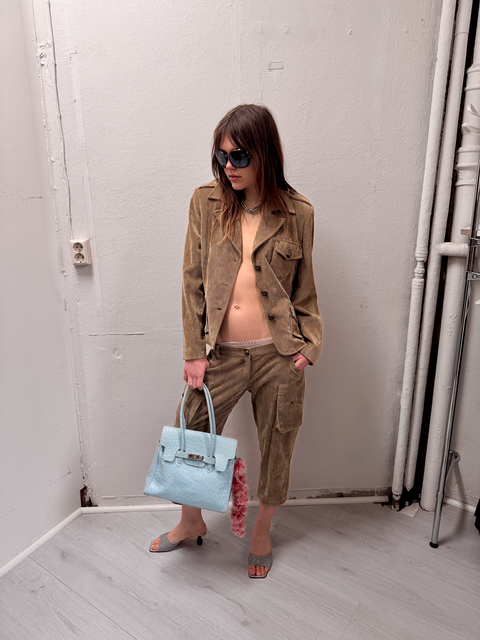 s0129 corduroy capri set in light tan
