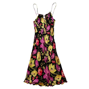 90’s floral silk ruche tie dress